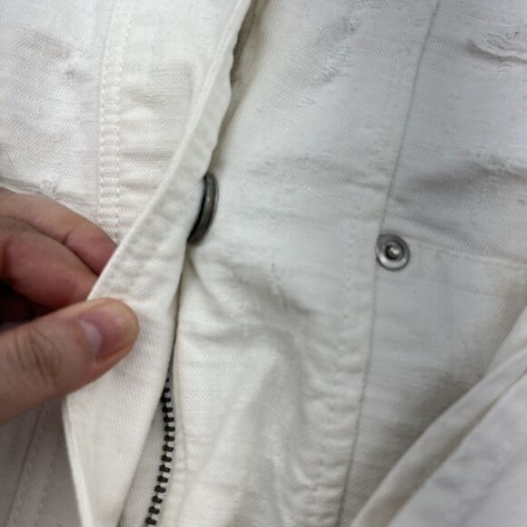 Free People White Tattered Tennis Jean Jacket Distressed Boxy Fit 100% Cotton XS - Picture 2 of 7